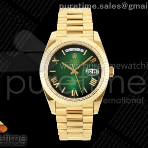 QF V6 롤렉스 데이데이트40 옐로우골드 텅스텐(Cu-W) 그린로만다이얼 스틸브레이슬릿 199g DayDate 40 YG QF 1:1 Best Edition Green Ombre Roman Dial on President Bracelet A2836 V6 (Gain Weight)ght)