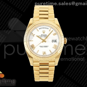 QF V6 롤렉스 데이데이트40 옐로우골드 텅스텐(Cu-W) 화이트로만다이얼 스틸브레이슬릿 199g DayDate 40 YG QF 1:1 Best Edition White Roman Dial on President Bracelet A2836 V6 (Gain Weight)