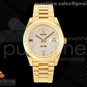 QF V8 롤렉스 데이데이트40 옐로우골드 텅스텐(Cu-W) 다이아몬드다이얼 스틸브레이슬릿 200g DayDate 40 YG QF 1:1 Best Edition Full Diamonds Dial on President Bracelet VR3255 V8 (Gain Weight)