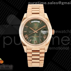 QF V8 롤렉스 데이데이트40 로즈골드 텅스텐(Cu-W) 그린로만다이얼 스틸브레이슬릿 188g DayDate 40 RG QF 1:1 Best Edition Green Roman Dial on President Bracelet VR3255 V8 (Gain Weight)