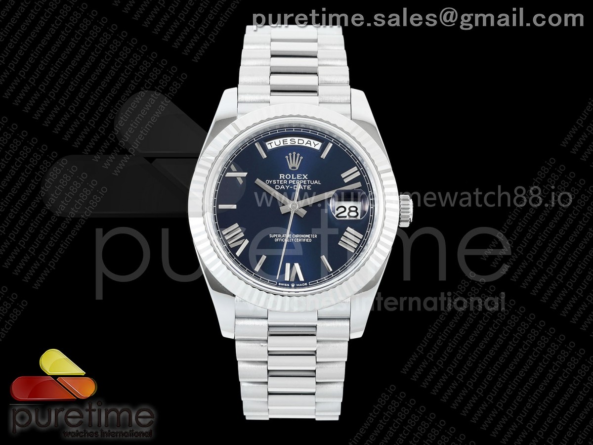 QF V8 롤렉스 데이데이트40 텅스텐(Cu-W) 블루로만다이얼 스틸브레이슬릿 190g DayDate 40 SS QF 1:1 Best Edition 904L Steel Blue Roman Dial on President Bracelet VR3255 V8 (Gain Weight)