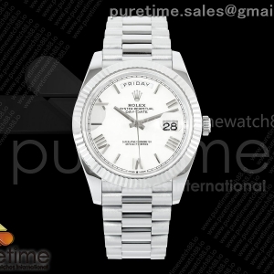 QF V8 롤렉스 데이데이트40 텅스텐(Cu-W) 화이트로만다이얼 스틸브레이슬릿 190g DayDate 40 SS QF 1:1 Best Edition 904L Steel White Roman Dial on President Bracelet VR3255 V8 (Gain Weight)