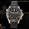 OMF 오메가 씨마스터 다이버300 크로노 로즈골드콤비 블랙다이얼 블랙러버스트랩 Seamaster 300M Chrono SS/RG OMF 1:1 Best Edition Black Dial on Black Rubber Strap A9900