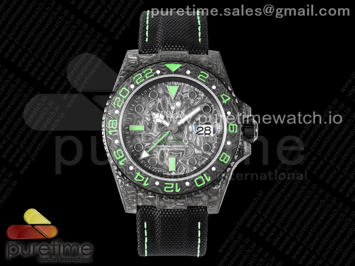 OMF 롤렉스 지엠티마스터 DIW카본 블랙/그린다이얼 블랙나일론스트랩 GMT DIW Carbon OMF Best Edition Black/Green Black Dial on Black Nylon Strap SA3186 CHS