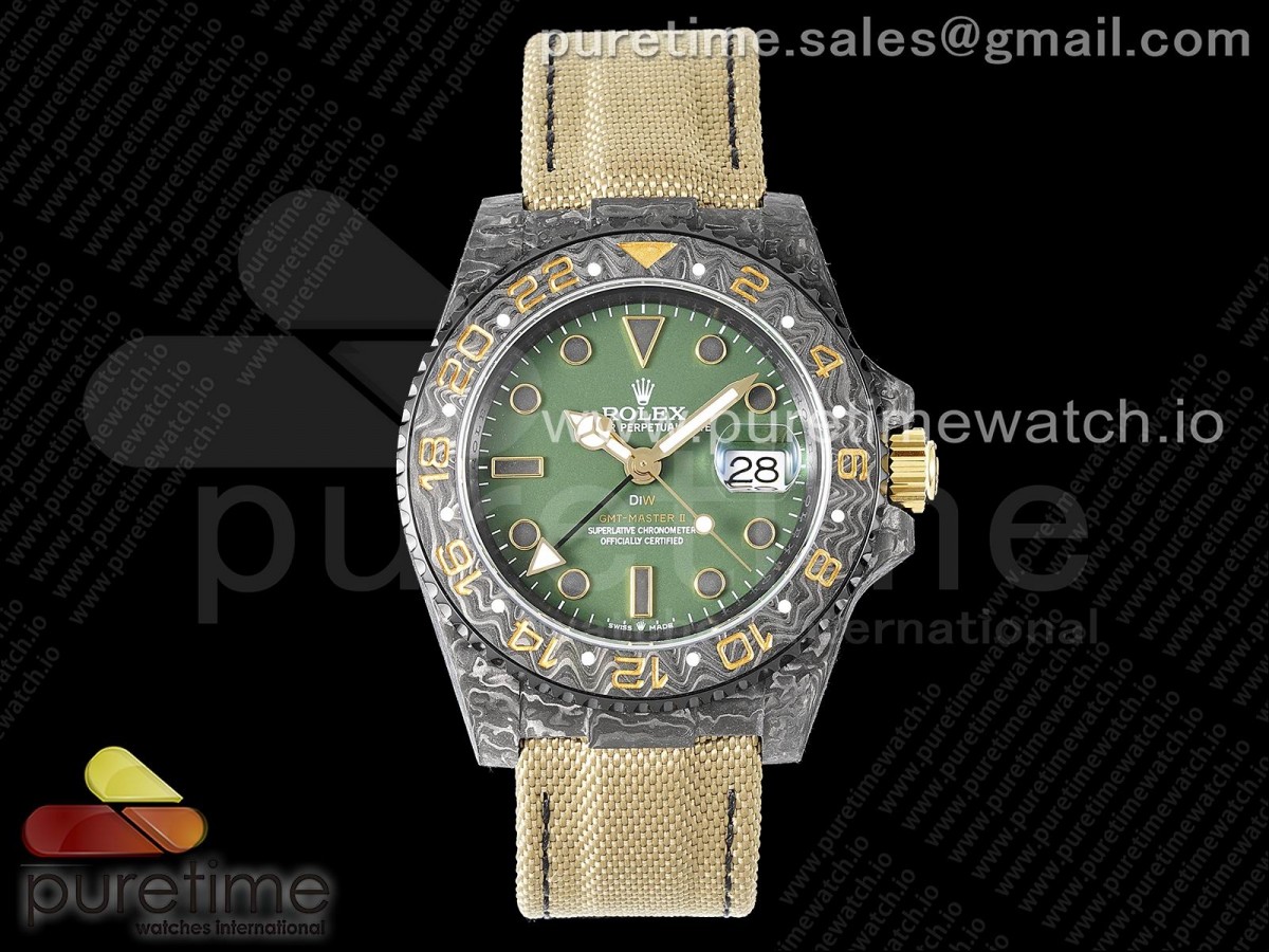 OMF 롤렉스 지엠티마스터 DIW카본 그린다이얼 옐로우나일론스트랩 GMT DIW Carbon OMF Best Edition Green Dial on Yellow Nylon Strap SA3186 CHS