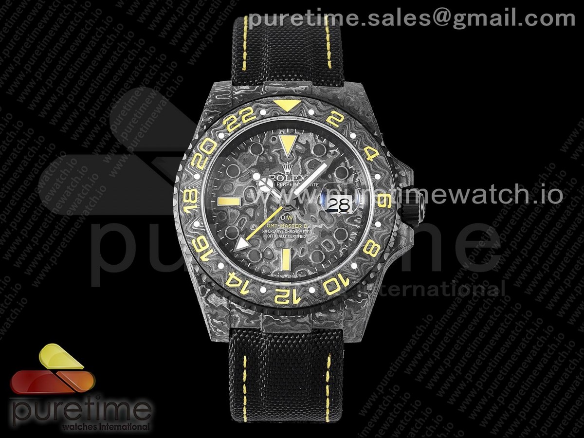 OMF 롤렉스 지엠티마스터 DIW카본 블랙/옐로우다이얼 블랙나일론스트랩 GMT DIW Carbon OMF Best Edition Black/Yellow Black Dial on Black Nylon Strap SA3186 CHS