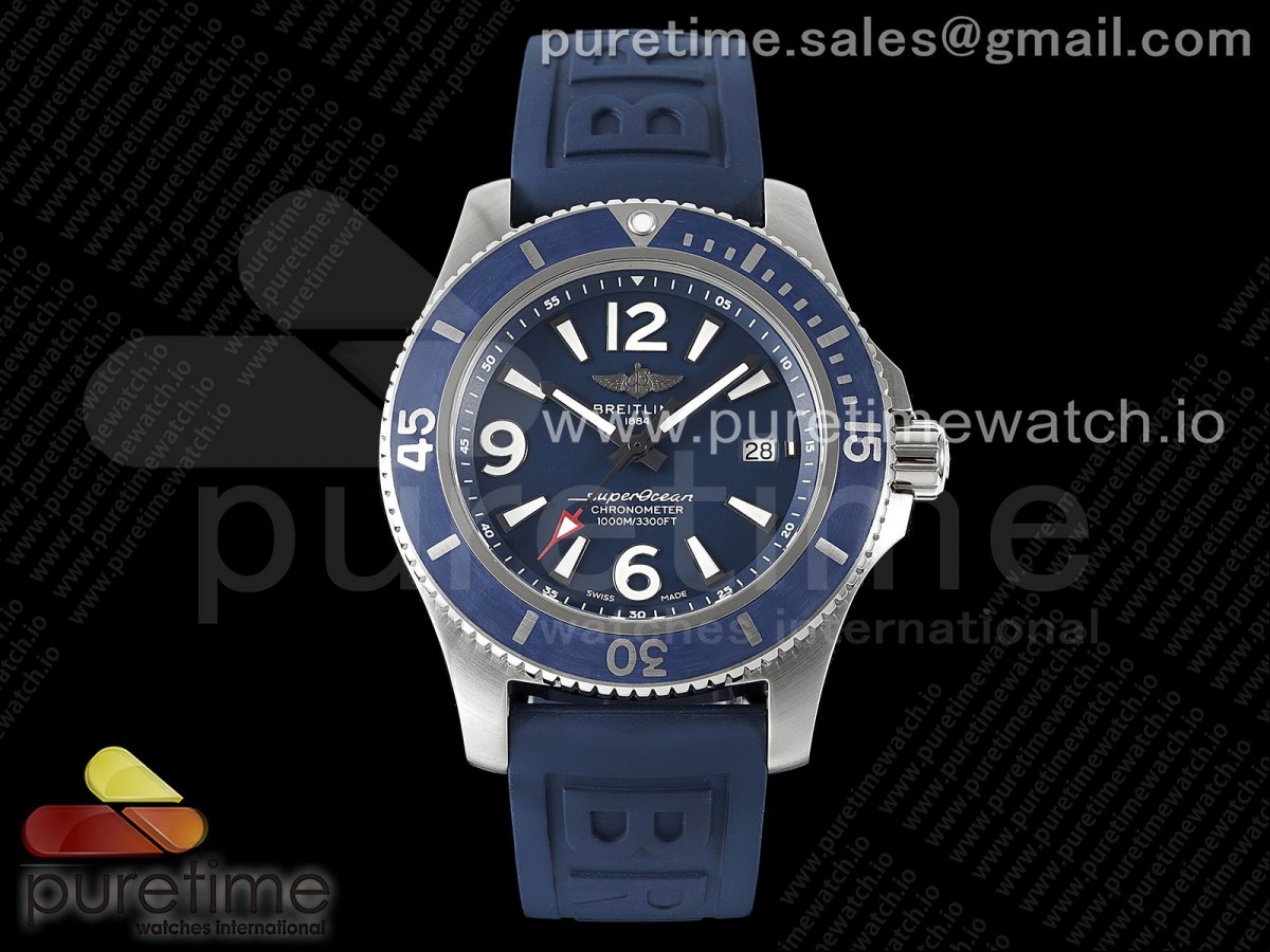 TF 브라이틀링 슈퍼오션 오토매틱 블루다이얼 블루러버스트랩 Superocean Automatic 44 TF 1:1 Best Edition Blue Dial Blue Bezel on Blue Rubber Strap A2824