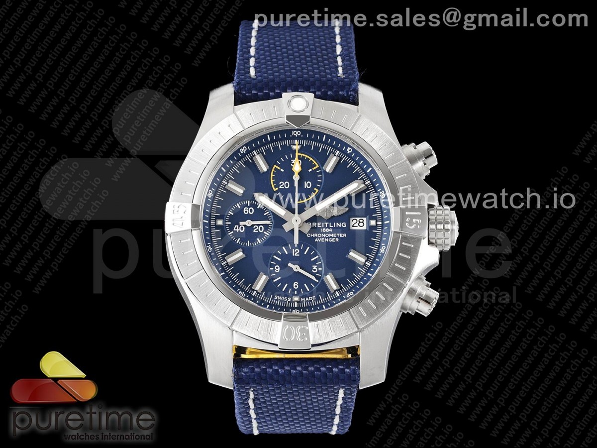 TF 브라이틀링 어벤져 크로노 블루다이얼 블루나일론스트랩 Avenger Chrono SS TF 1:1 Best Edition Blue Dial on Blue Nylon Strap A7750