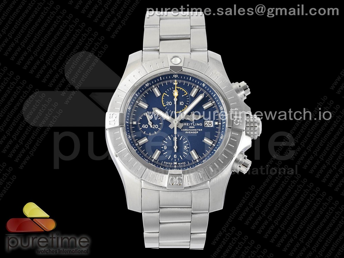 TF 브라이틀링 어벤져 크로노 블루다이얼 스틸브레이슬릿 Avenger Chrono SS TF 1:1 Best Edition Blue Dial on SS Bracelet A7750