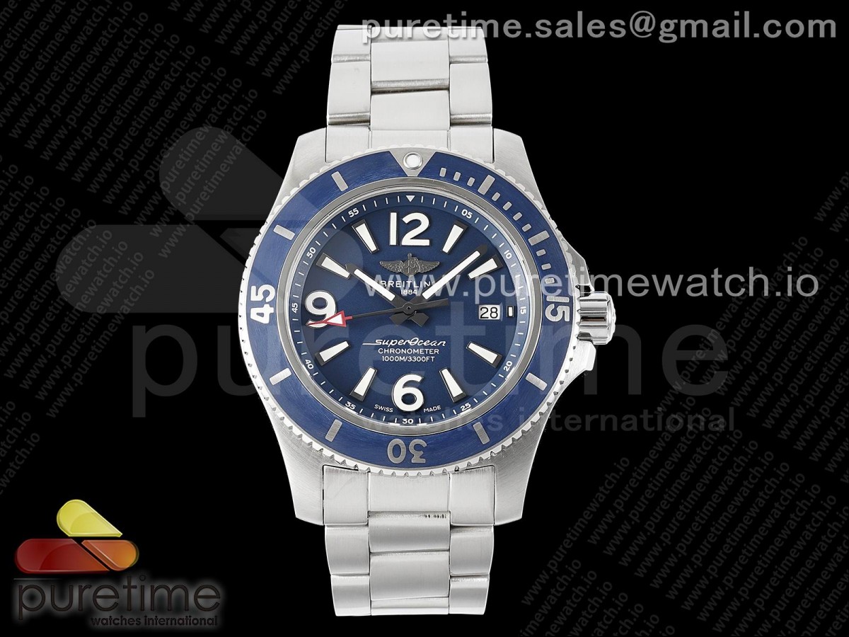 TF 브라이틀링 슈퍼오션 오토매틱 블루다이얼 스틸브레이슬릿 Superocean Automatic 44 TF 1:1 Best Edition Blue Dial Blue Bezel on SS Bracelet A2824