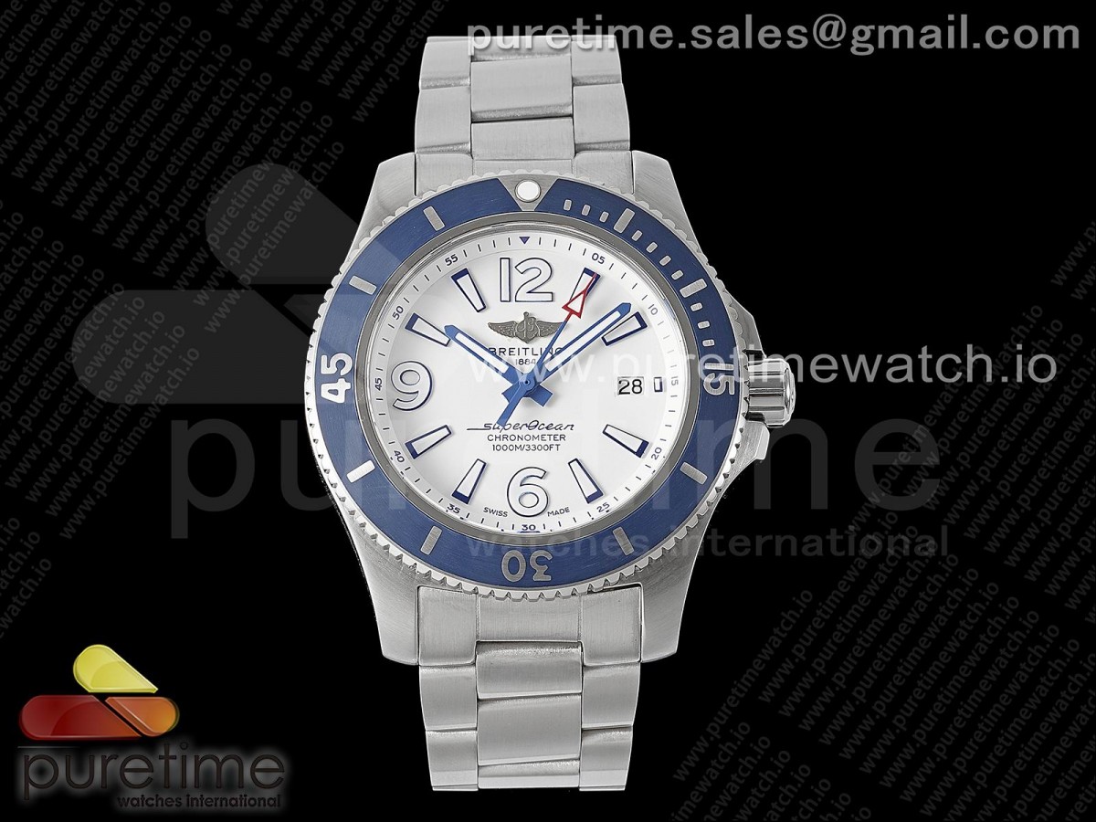 TF 브라이틀링 슈퍼오션 오토매틱 화이트다이얼 스틸브레이슬릿 Superocean Automatic 44 TF 1:1 Best Edition White Dial Blue Bezel on SS Bracelet A2824