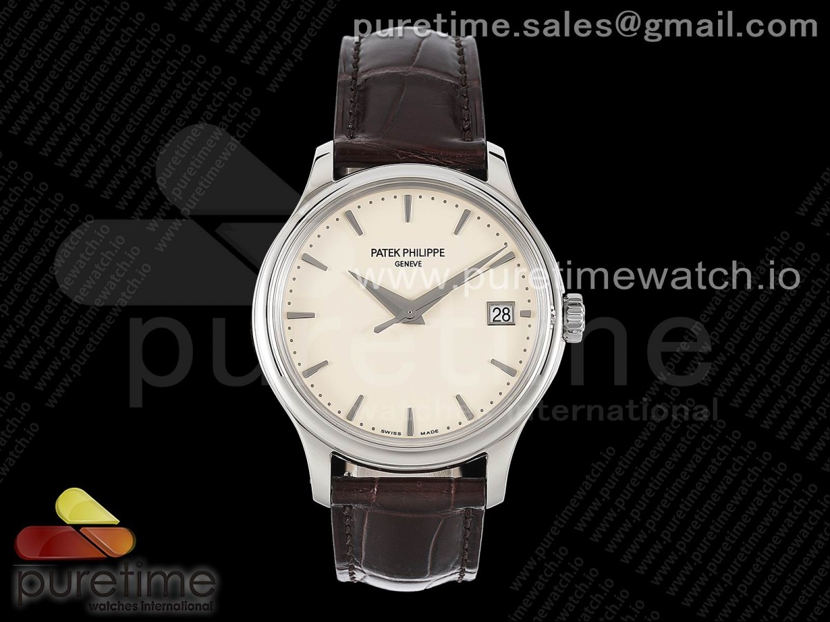 3KF V2 파텍필립 칼라트라바 5227 화이트다이얼 브리운가죽스트랩  Calatrava 5227 SS 3KF 1:1 Best Edition White Dial on Brown Leather Strap A324 Super Clone V2