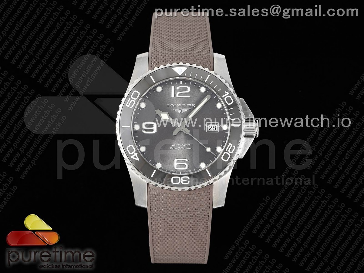 ZF 론진 콘케스트 그레이다이얼 브라운러버스트랩 Conquest SS Gray Ceramic Bezel SS ZF 1:1 Best Edition Gray Dial on Brown Rubber Strap A2824