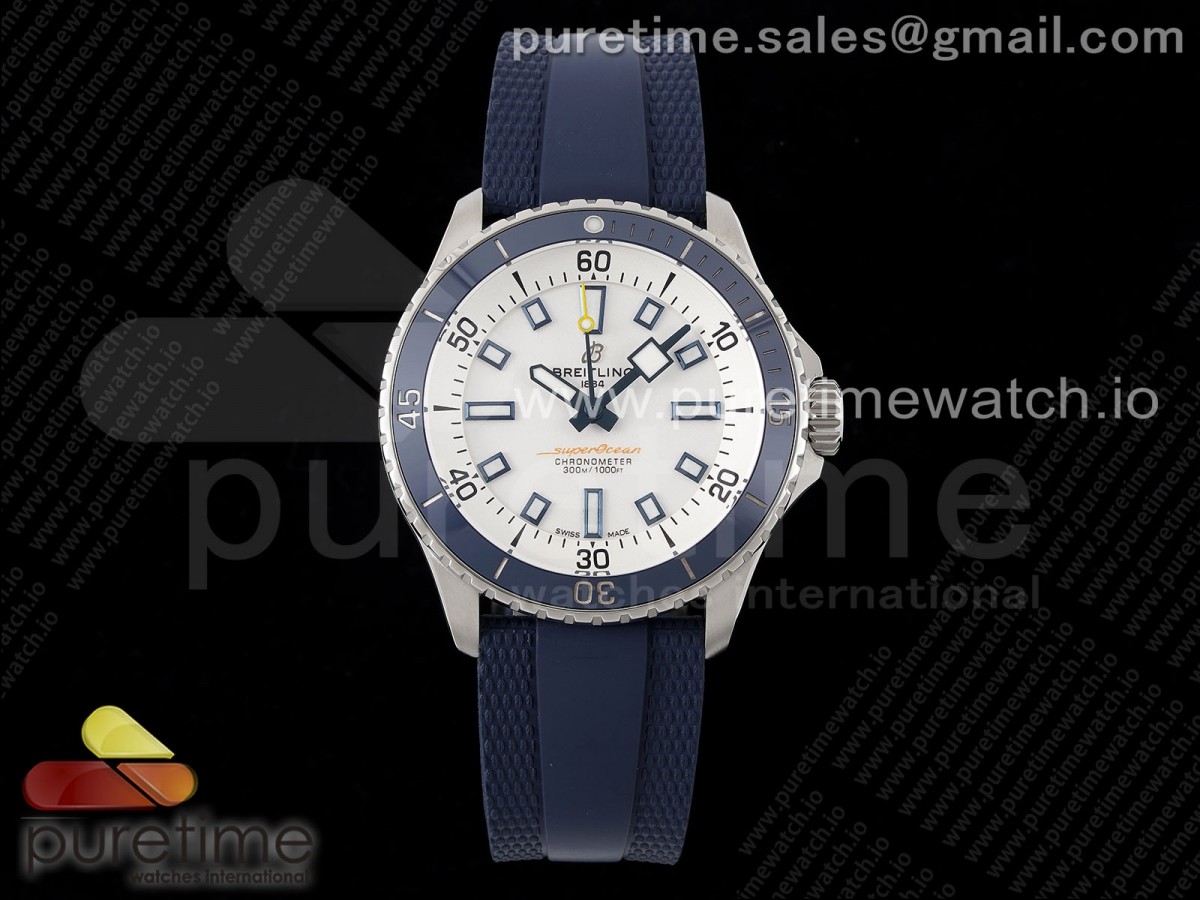 BLSF 브라이틀링 슈퍼오션 화이트다이얼 블루러버스트랩 SuperOcean Automatic 42 SS BLSF 1:1 Best Edition White Dial on Blue Rubber Strap A2824