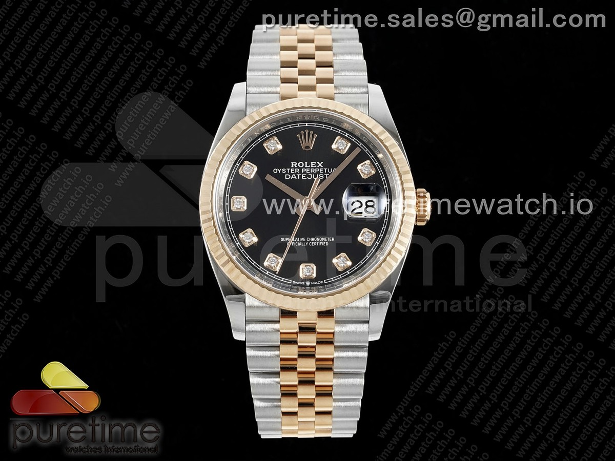 CLEANF 클린공장 롤렉스 데이저스트36 로즈골드콤비 블랙텐포인트다이얼 쥬빌레브레이슬릿 DateJust 36 126231 Clean 1:1 Best Edition 904L Steel Black Diamonds Dial on SS/RG Jubilee Bracelet VR3235