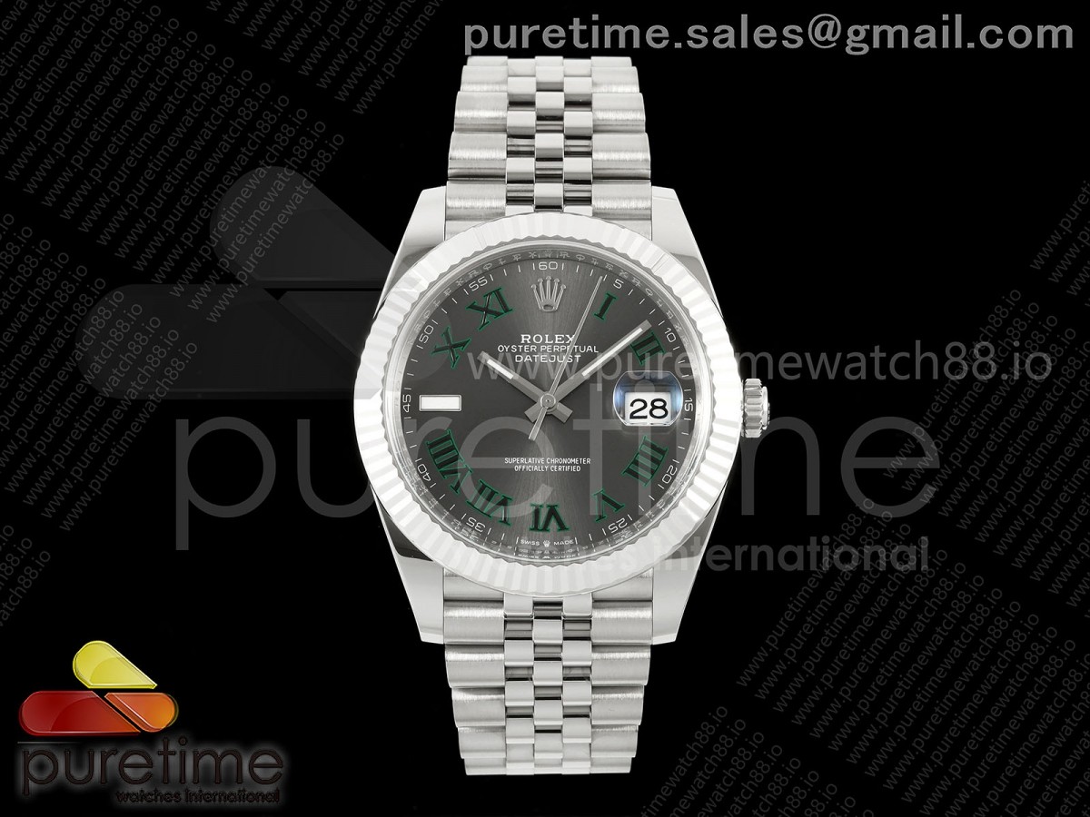CleanPlus 클린플러스 롤렉스 데이저스트41 프리스프렁 윔블던다이얼 쥬빌레브레이슬릿 133g DateJust 41 126334 Clean Plus 1:1 Best Edition Gray Dial Green Roman on Jubilee Bracelet JH3235 (Free Sprung)
