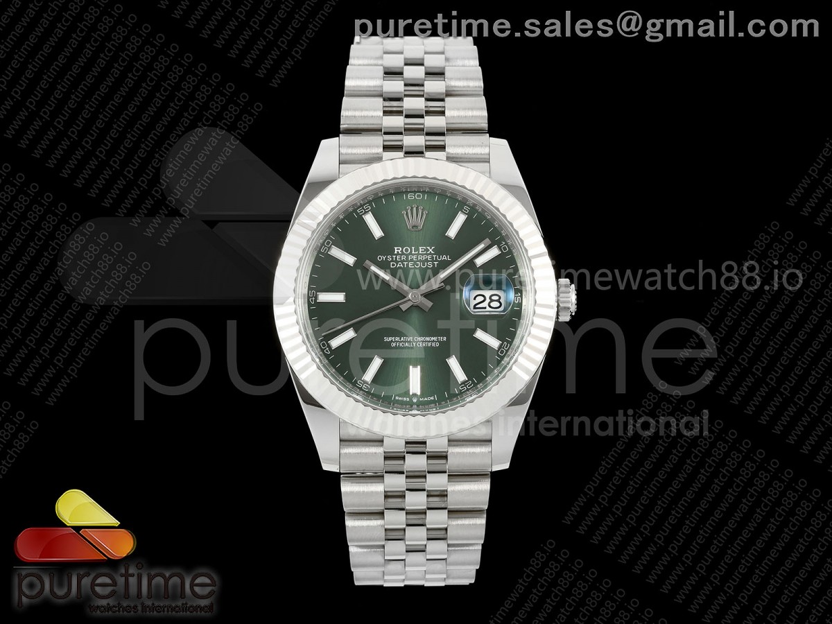CleanPlus 클린플러스 롤렉스 데이저스트41 프리스프렁 그린다이얼 쥬빌레브레이슬릿 133g  DateJust 41 126334 Clean Plus 1:1 Best Edition Green Stick Dial on Jubilee Bracelet JH3235 (Free Sprung)