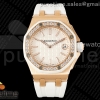 TWF 로얄오크 오프쇼어 레이디 로즈골드 화이트다이얼 다이아베젤 화이트러버스트랩  Royal Oak Offshore Ladies 37mm 67540 RG TWF Best Edition White Dial on White Rubber Strap ETA Quartz