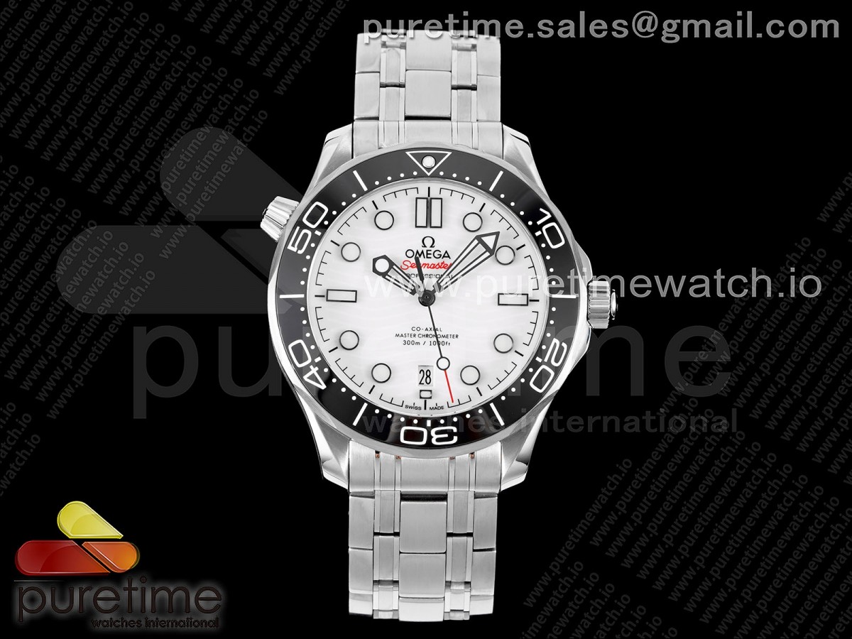 TWF 오메가 씨마스터 다이버300 화이트다이얼 스틸브레이슬릿 Seamaster Diver 300M TWS 1:1 Best Edition Black Ceramic White Dial on SS Bracelet A8800