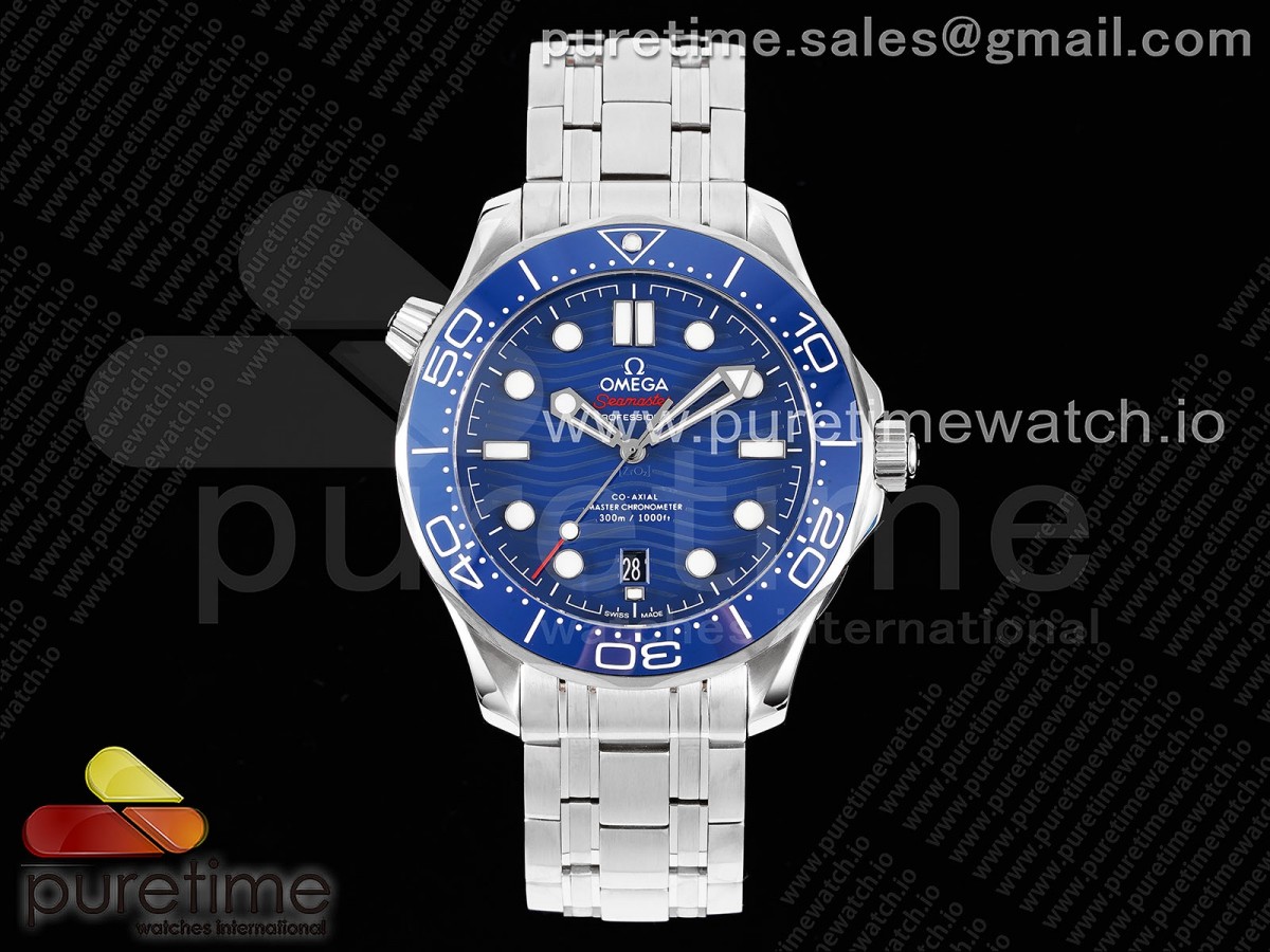 TWF 오메가 씨마스터 다이버300 블루다이얼 스틸브레이슬릿 Seamaster Diver 300M TWS 1:1 Best Edition Blue Ceramic Blue Dial on SS Bracelet A8800