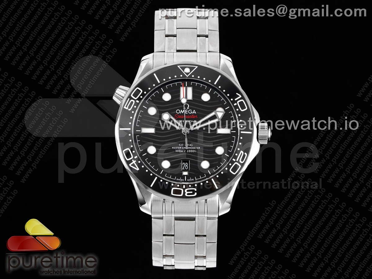 TWF 오메가 씨마스터 다이버300 블랙다이얼 스틸브레이슬릿 Seamaster Diver 300M TWS 1:1 Best Edition Black Ceramic Black Dial on SS Bracelet A8800