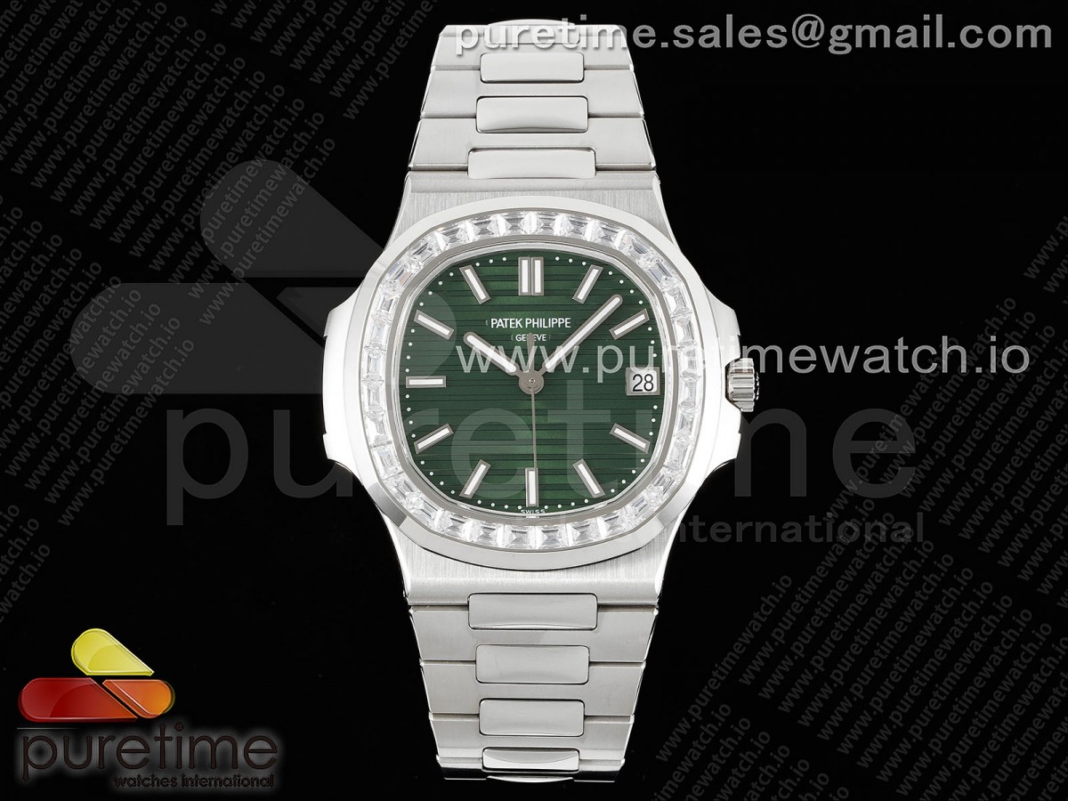 3KF V2 파텍필립 노틸러스 5711 다이아베젤 그린다이얼 스틸브레이슬릿 Nautilus 5711/1A 3KF 1:1 Best Edition Diamonds Bezel Green Textured Dial on SS Bracelet A324 Super Clone V2