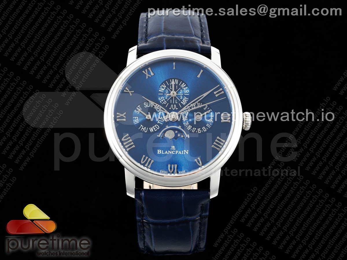 HRF 블랑팡 빌레렛 콴팀 퍼페츄얼 블루다이얼 블루가죽스트랩 Villeret Quantieme Perpetuel 6656 SS HRF Best Edition Blue Dial on Blue Leather Strap A5954