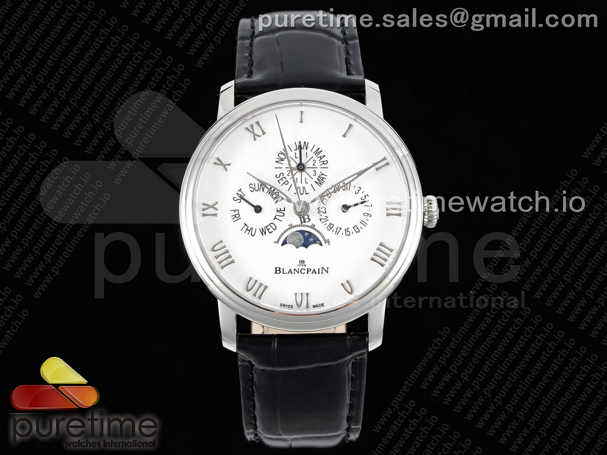 HRF 블랑팡 빌레렛 콴팀 퍼페츄얼 화이트다이얼 블랙가죽스트랩 Villeret Quantieme Perpetuel 6656 SS HRF Best Edition White Dial on Black Leather Strap A5954