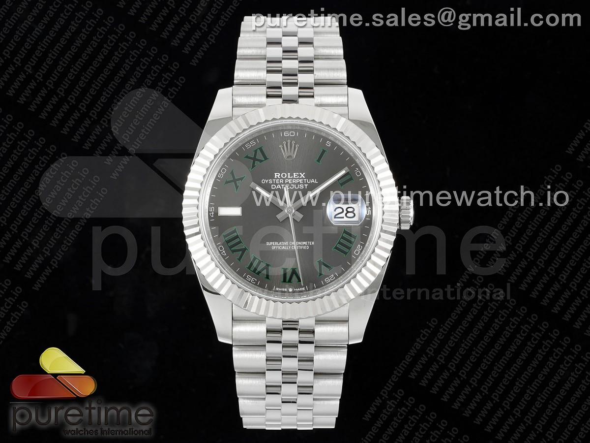 CLEANF 클린공장 롤렉스 데이저스트41 윔블던 슬레이트로만다이얼 스틸브레이슬릿 Datejust 41 SS 904L Steel Clean 1:1 Best Edition Gray Dial Green Roman on SS Bracelet VR3235