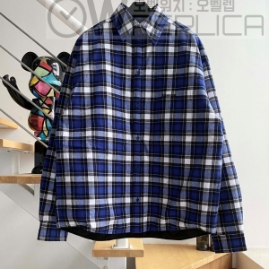 계단집 발렌시아가 블루체크 패딩 셔츠 자켓