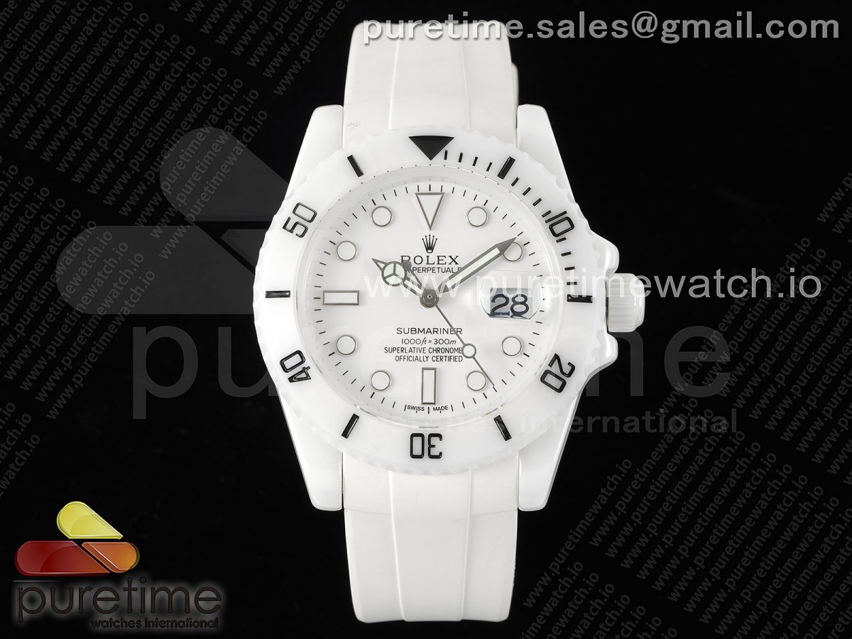 5GF 롤렉스 서브마리너 화이트세라믹케이스 화이트다이얼 화이트러버스트랩 Submariner 40mm White Ceramic 5GF Best Edition White Dial on White Rubber Strap SA3135