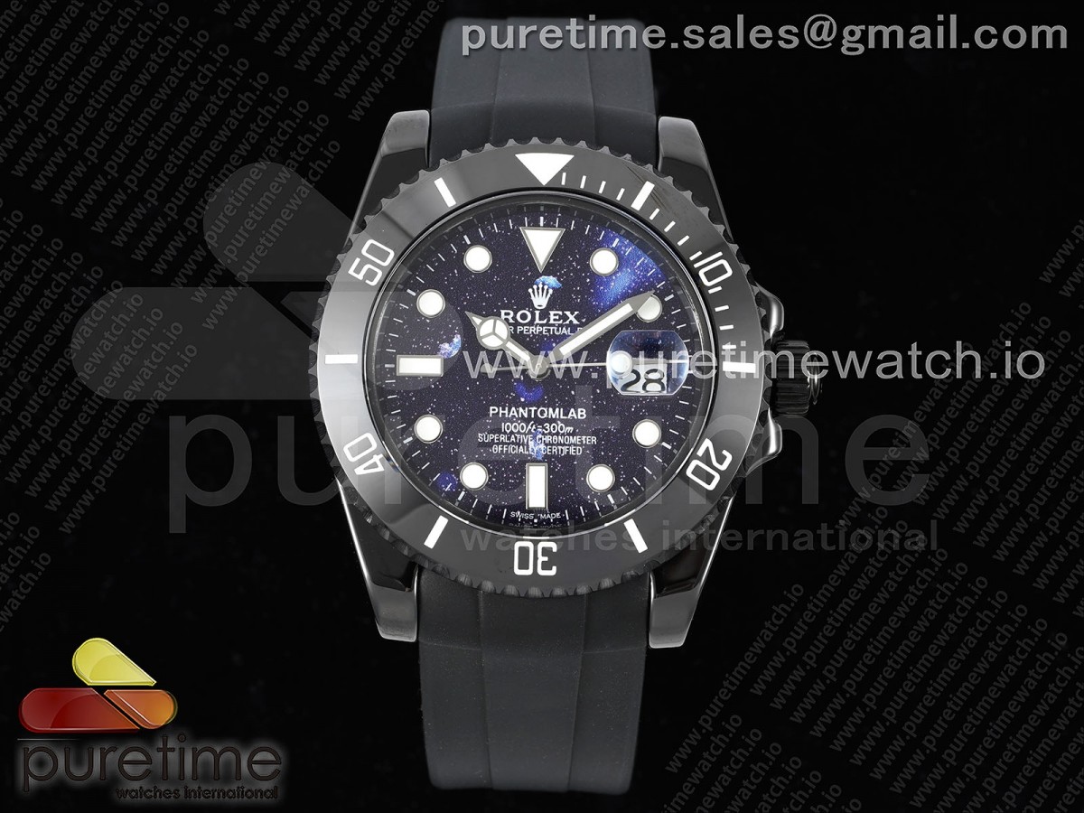 5GF 롤렉스 서브마리너 블랙세라믹케이스스타리페인팅다이얼 블랙러버스트랩 Submariner 40mm Black Ceramic 5GF Best Edition Starry Painting Dial on Black Rubber Strap SA3135