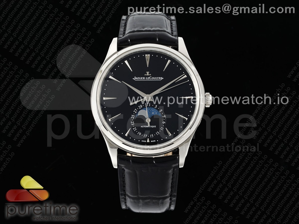 APSF 예거 마스터 울트라 씬문 블랙다이얼 블랙가죽스트랩 Master Ultra Thin Moon SS APSF 1:1 Best Edition Black Dial on Black Leather Strap SA925 Super Clone