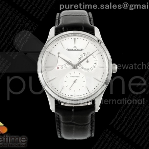 APSF 예거 마스터울트라씬 파워리저브 화이트다이얼 블랙가죽스트랩 Master Ultra Thin Power Reserve SS APSF 1:1 Best Edition Silver Dial on Black Leather Strap DD938 Super Clone