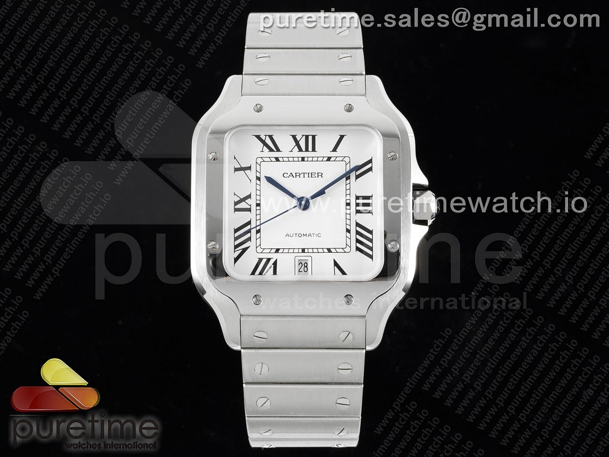 3KF 까르띠에 산토스 라지 화이트다이얼 스틸브레이슬릿  Santos de Cartier 40mm SS 3KF 1:1 Best Edition White Dial on SS Bracelet MIYOTA 9015