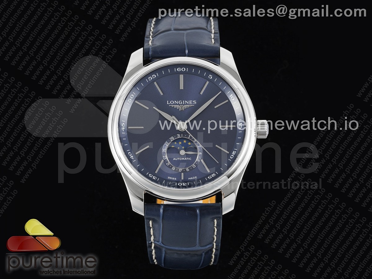 APSF 론진 마스터 문페이즈 블루다이얼 블루가죽스트랩 Master Moonphase SS APSF 1:1 Best Edition Blue Stick Dial on Blue Leather Strap AL899