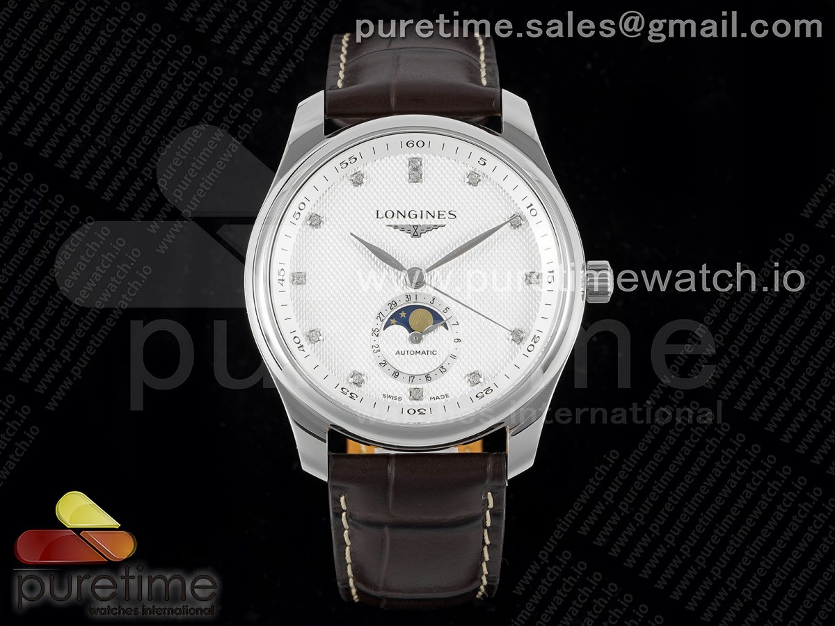 APSF 론진 마스터 문페이즈 화이트다이아다이얼 브라운가죽스트랩 Master Moonphase SS APSF 1:1 Best Edition White Diamonds Dial on Brown Leather Strap AL899