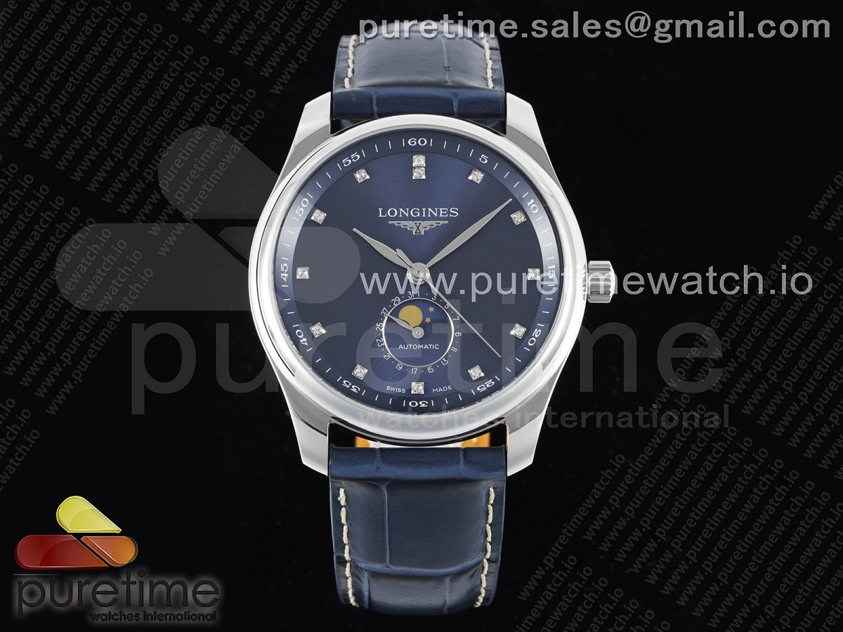 APSF 론진 마스터 문페이즈 블루다이아다이얼 블루가죽스트랩 Master Moonphase SS APSF 1:1 Best Edition Blue Diamonds Dial on Blue Leather Strap AL899