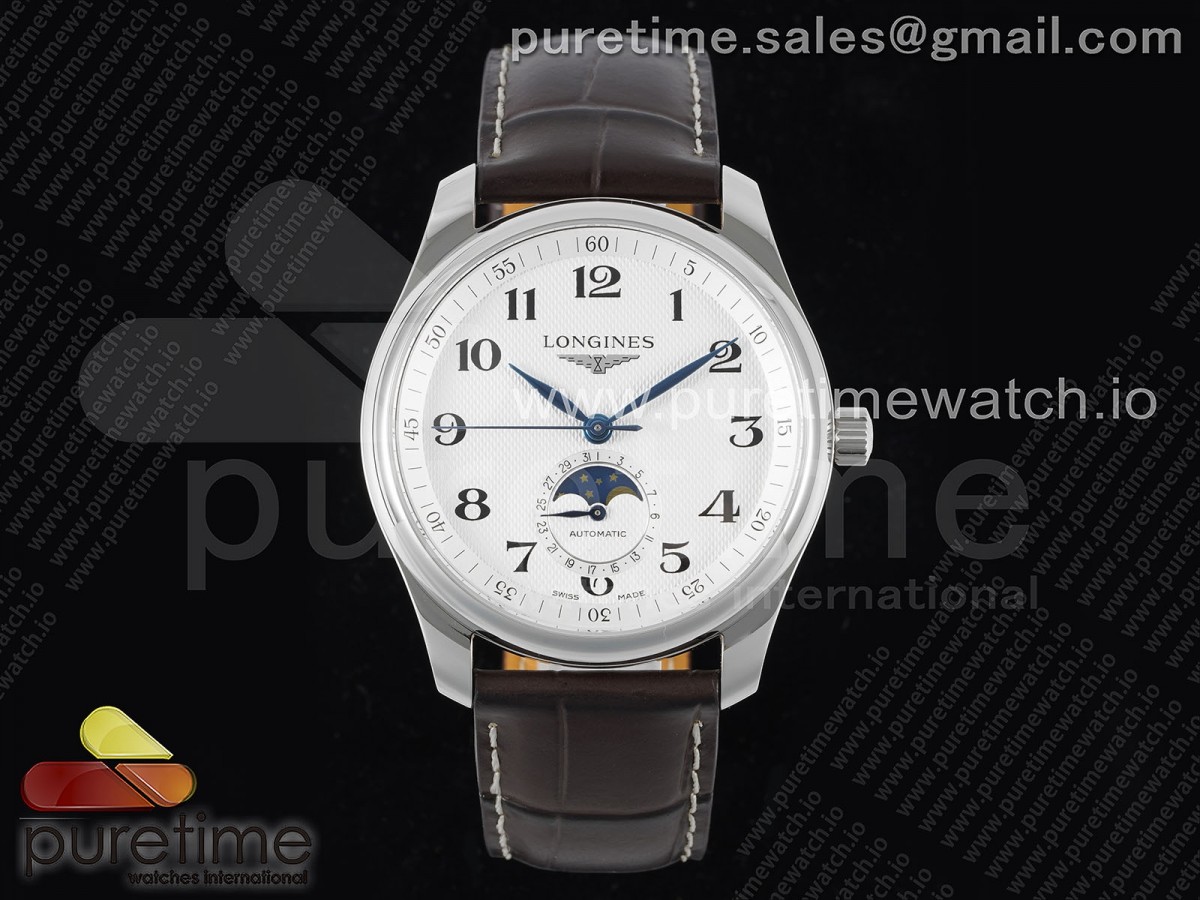 APSF 론진 마스터 문페이즈 화이트다이얼 브라운가죽스트랩 Master Moonphase SS APSF 1:1 Best Edition White Numeral Dial on Brown Leather Strap AL899