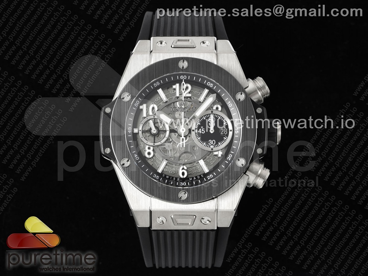 ZF 위블로 빅뱅 유니코 티타늄 세라믹인서트 스켈레톤다이얼 블랙러버스트랩 Hublot Big Bang Unico Titanium Ceramic ZF 1:1 Best Edition Skeleton Dial on Black Rubber Strap A1280