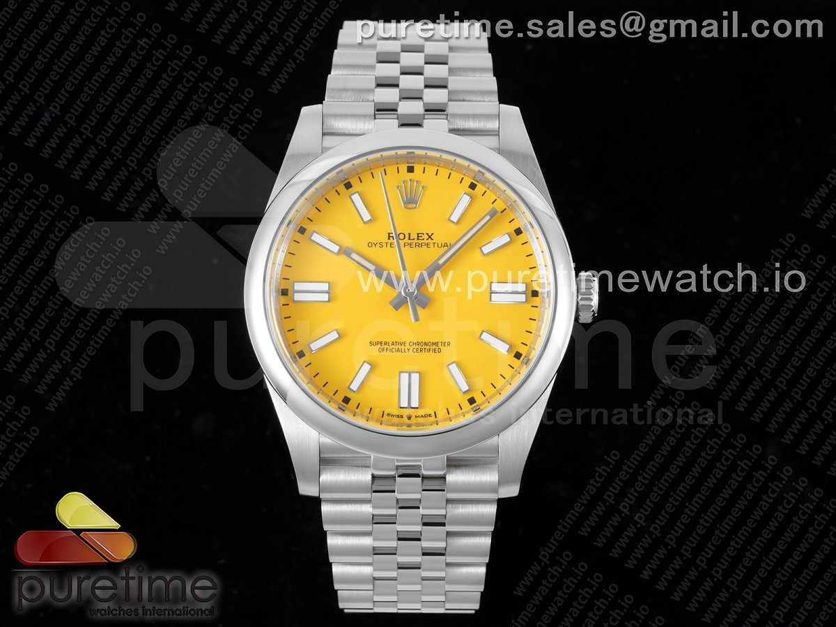 EWF 롤렉스 오이스터 퍼페츄얼41 옐로우다이얼 쥬빌레브레이슬릿 Oyster Perpetual 41mm 124300 EWF Best Edition Yellow Dial on SS Jubilee Bracelet A3230