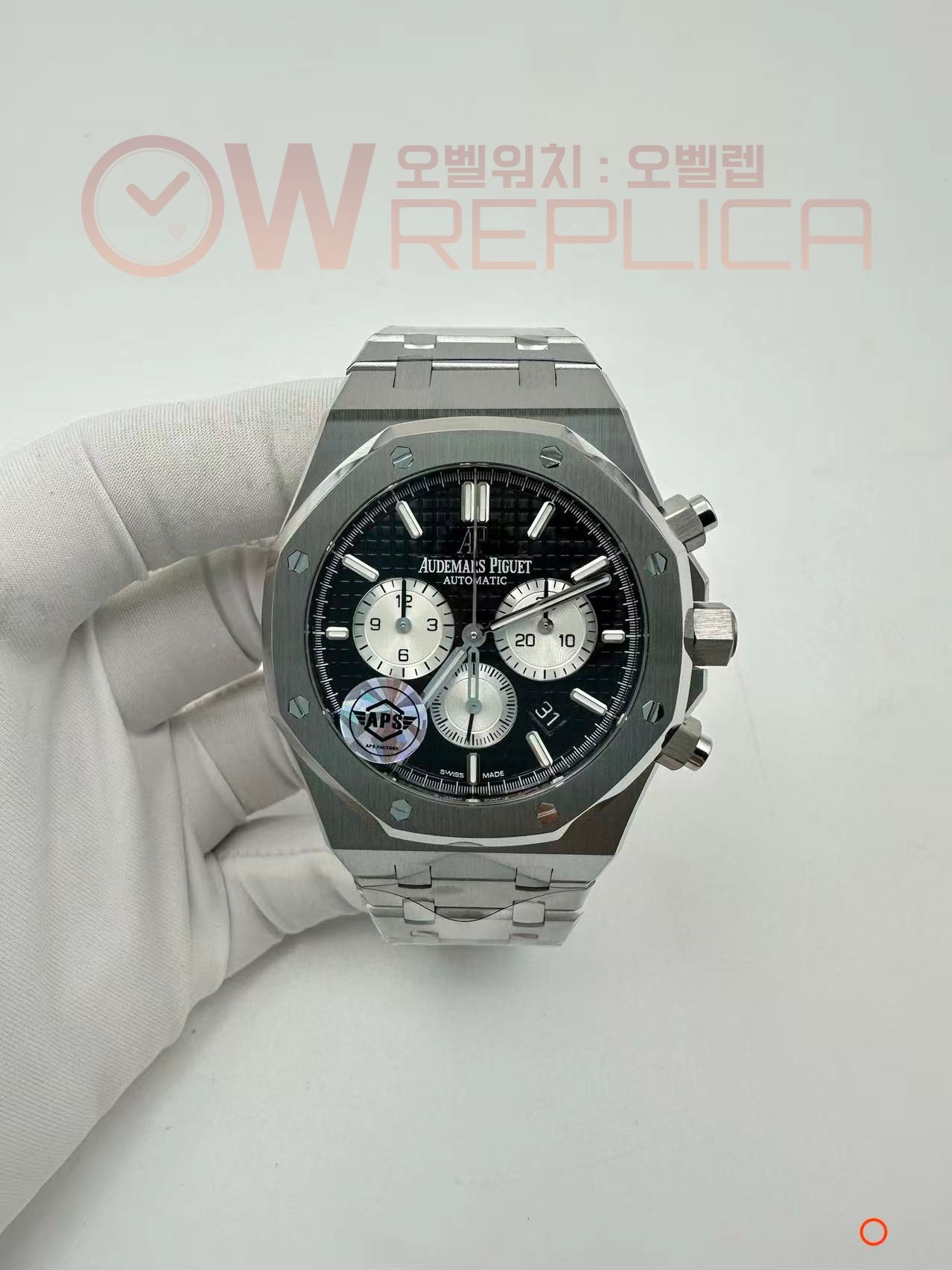(#국내# 당발) APSF 오데마피게 로얄오크 크로노 26331 블랙/화이트다이얼 스틸브레이슬릿