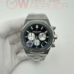 (#국내# 당발) APSF 오데마피게 로얄오크 크로노 26331 블랙/화이트다이얼 스틸브레이슬릿