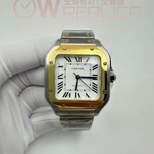 (#국내# 당발) BVF V2 산토스 드 까르띠에 미듐 35미리 옐로우골드콤비 화이트다이얼 스틸브레이슬릿