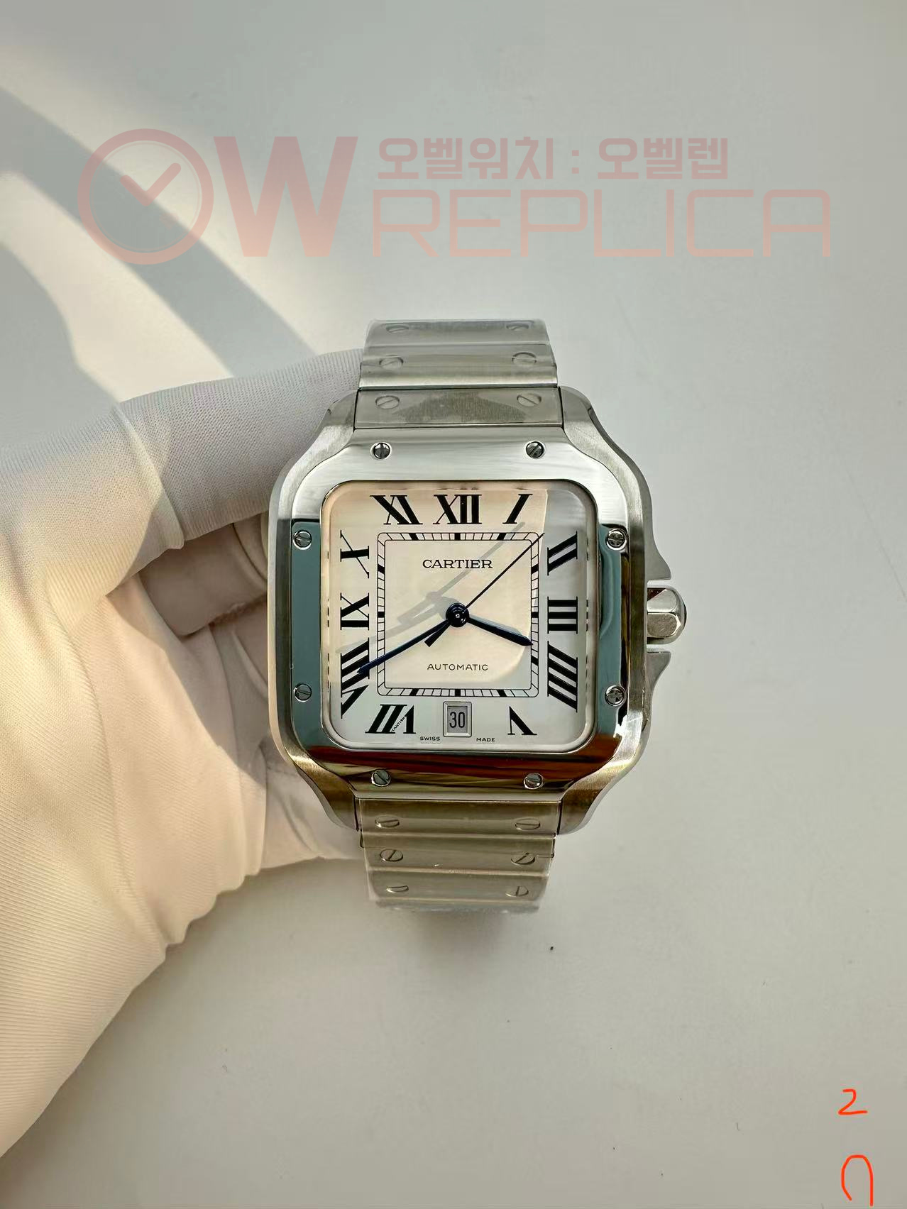 (#국내# 당발) GF V2 까르띠에 산토스 라지 40미리 화이트다이얼 스틸브레이슬릿