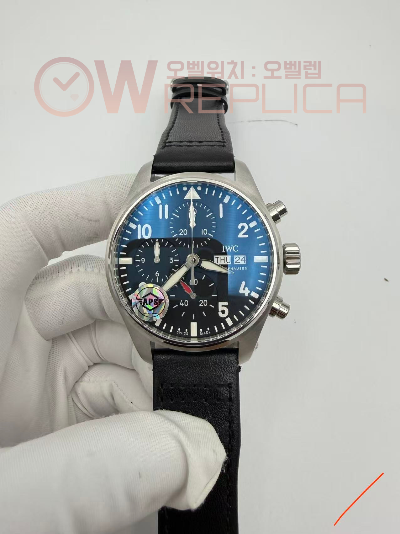 (#국내# 당발) APSF IWC 파일럿 크로노 41미리 IW388111 블랙다이얼 블랙가죽스트랩