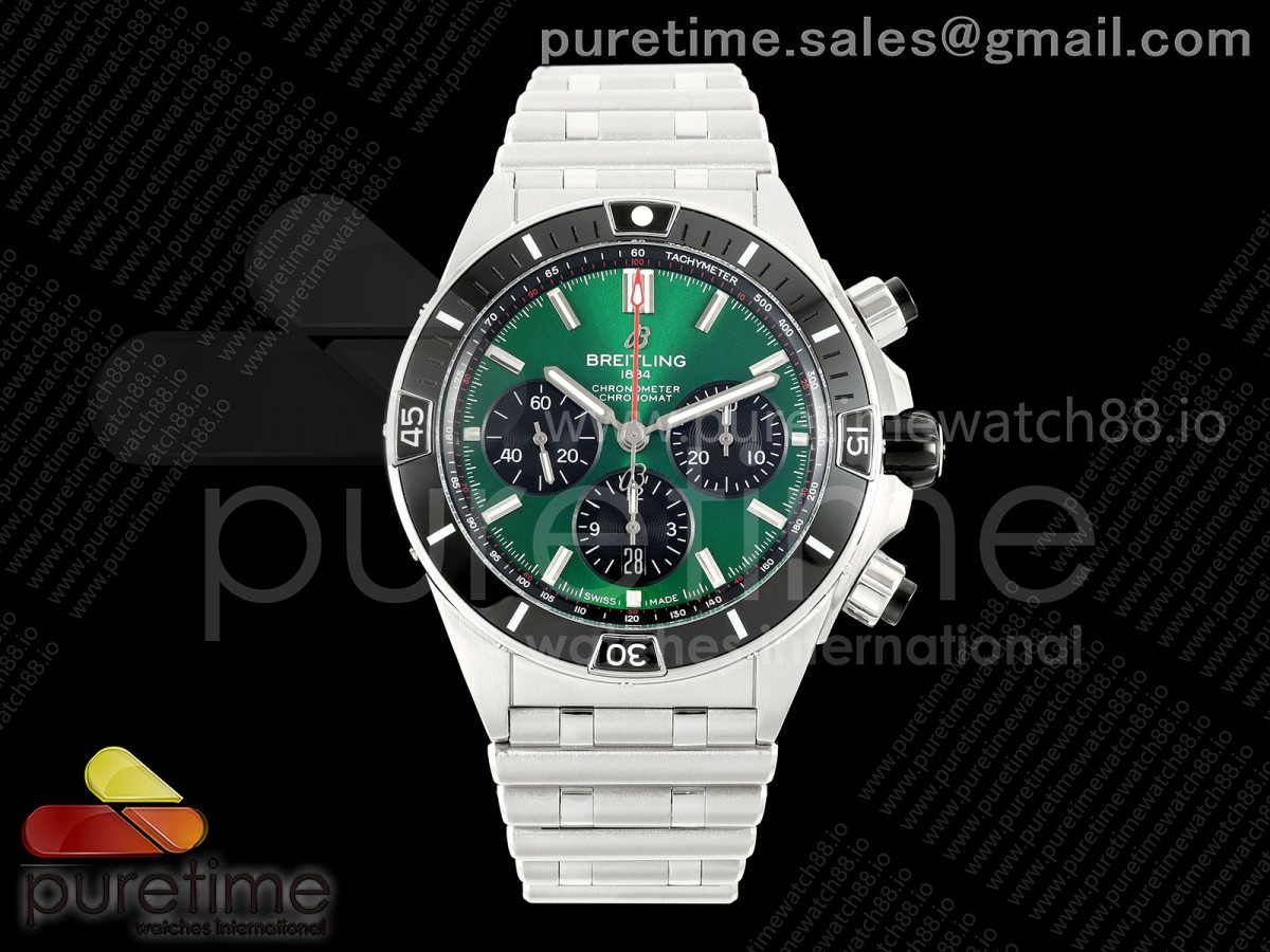 TF 브라이틀링 슈퍼 크로노맷 B01 44미리 그린다이얼 스틸브레이슬릿 Super Chronomat B01 44 SS TF 1:1 Best Edition Green Dial on SS Bracelet A7750