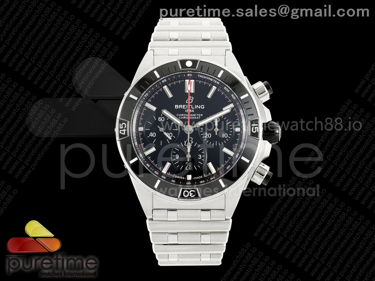 TF 브라이틀링 슈퍼 크로노맷 B01 44미리 블랙다이얼 스틸브레이슬릿 Super Chronomat B01 44 SS TF 1:1 Best Edition Black Dial on SS Bracelet A7750