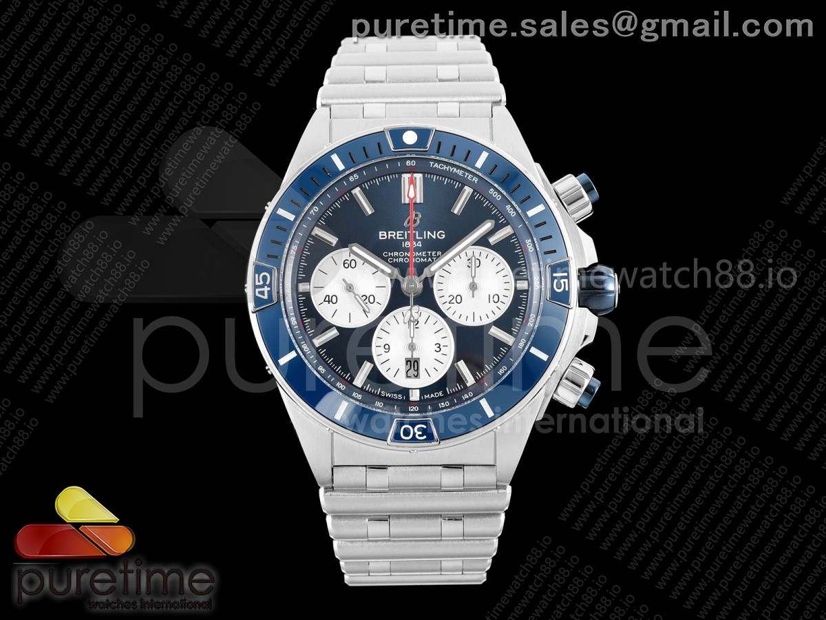 TF 브라이틀링 슈퍼 크로노맷 B01 44미리 블루다이얼 스틸브레이슬릿 Super Chronomat B01 44 SS TF 1:1 Best Edition Blue Dial on SS Bracelet A7750