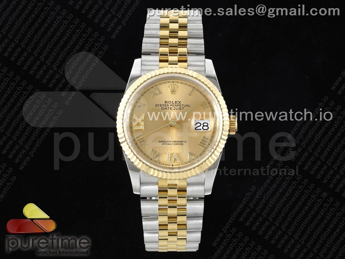 GMF 롤렉스 데이저스트36 옐로우골드콤비 골드로만다이얼 스틸브레이슬릿 Datejust 36 SS/YG 904L Steel JDF 1:1 Best Edition YG Dial Diamonds 6/9 Markers on SS/YG Bracelet VR3235